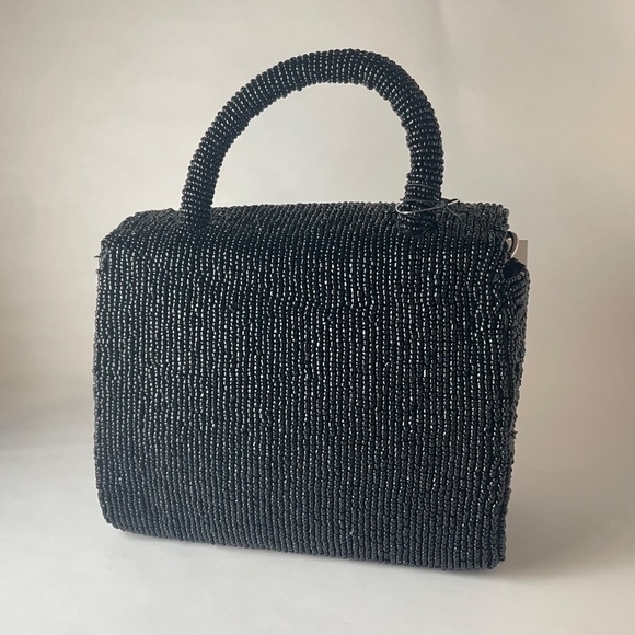 Rachel Zoe Black Beaded Handle Bag / Clutch w Removable Chain Strap Boxed Gift - Picture 6 of 6